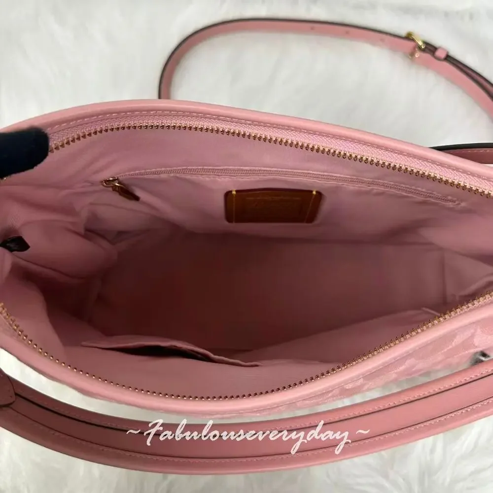 Coach Laurel Shoulder Bag Crossbody In Signature Denim Gold/Light Pink CER66 NWT